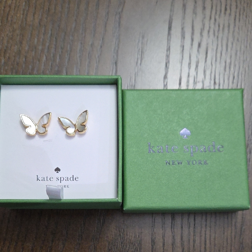 kate spade Gold and White Butterfly Stud Earrings New In Box